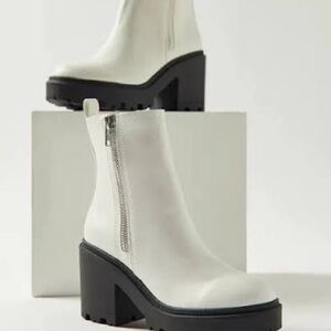 Urban Outfitters White and Black Heeled Boots with Chunky Platform NWOT